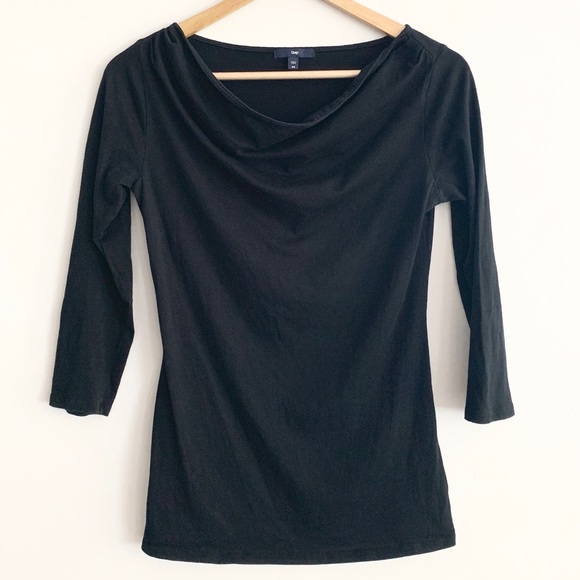 Gap Black 3/4 Sleeve Top w/ Subtle Cowl Neck - Picture 4 of 6